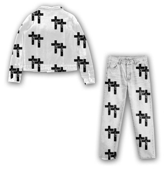 Cote Denims - White w/ Black Cross