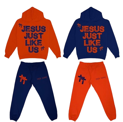 Jesus Just Like Us Sweatsuit Flare Pants - Orange & Royal Blue